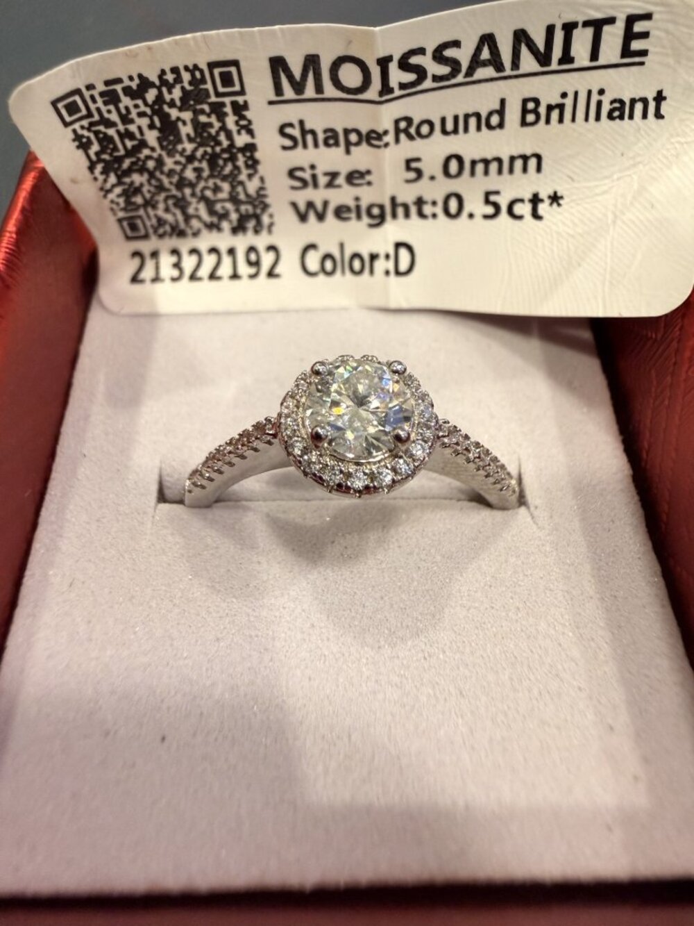 Moissanite Round Brilliant .5ct Color:D Adjustable Ring